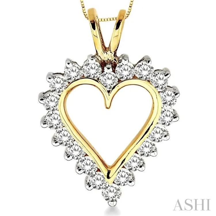 1 Ctw Round Cut Diamond Heart Pendant in 14K Yellow Gold with Chain