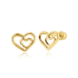 14E00299. - 14 Karat Yellow Gold Double Heart Screw Back Earring