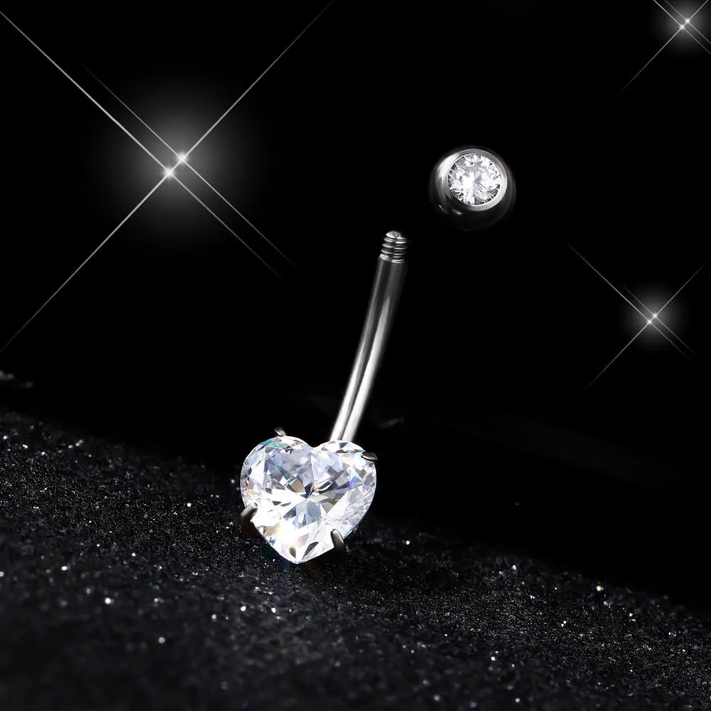 14G 8-16mm Titanium Classic Heart CZ Belly Button Rings