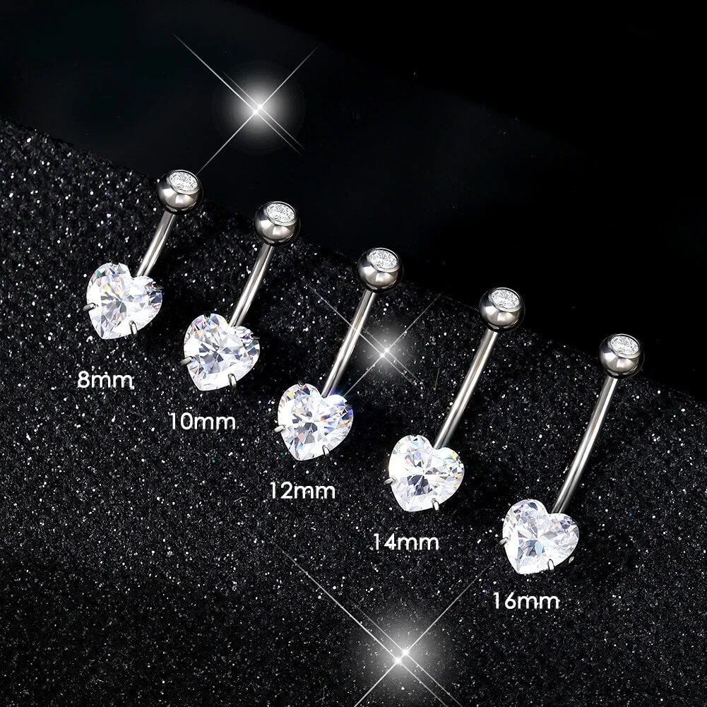 14G 8-16mm Titanium Classic Heart CZ Belly Button Rings