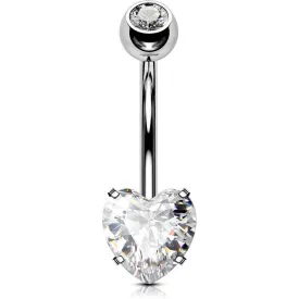 14G 8-16mm Titanium Classic Heart CZ Belly Button Rings