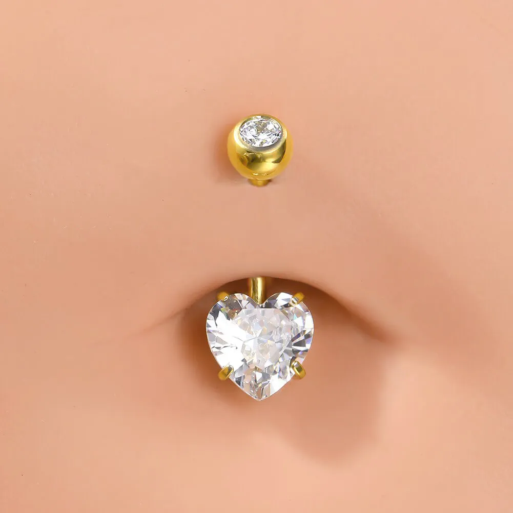 14G 8-16mm Titanium Classic Heart CZ Belly Button Rings