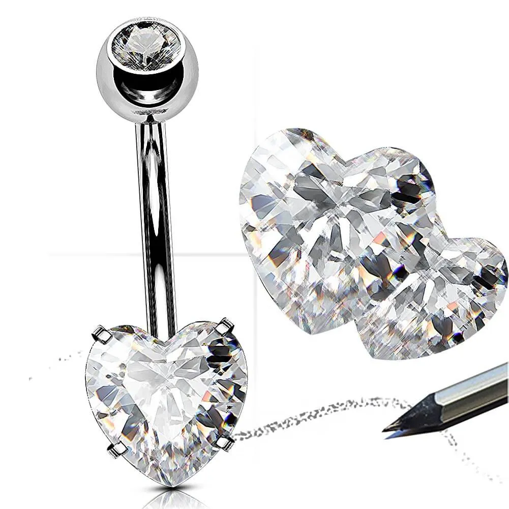 14G 8-16mm Titanium Classic Heart CZ Belly Button Rings