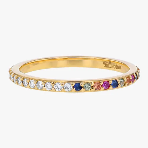 14K H-I/SI Half White Diamond Half Multi-Color Sapphire Eternity Band Ring