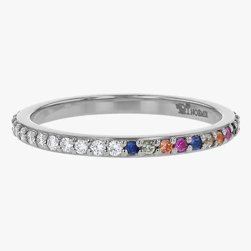 14K H-I/SI Half White Diamond Half Multi-Color Sapphire Eternity Band Ring