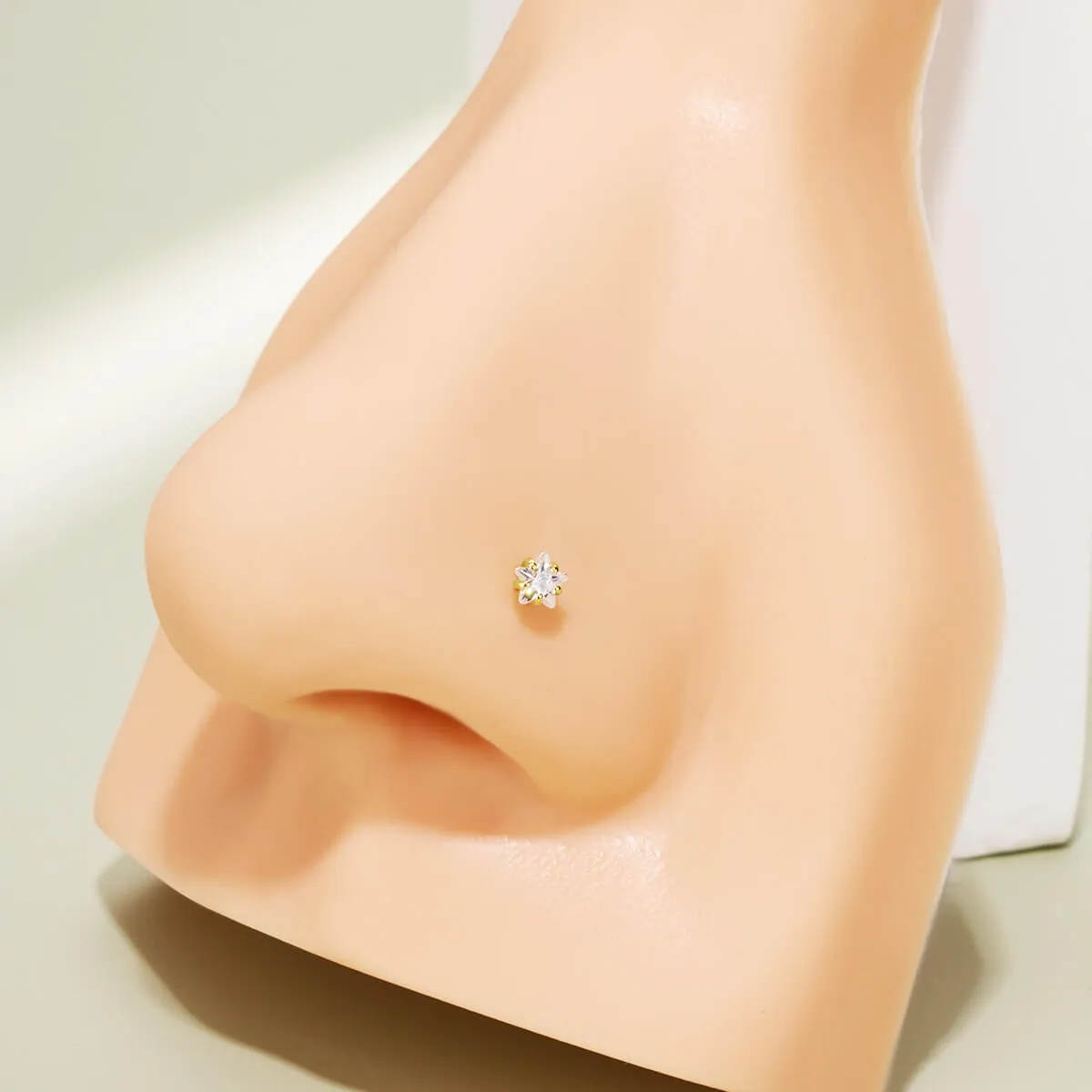 14K Solid Gold 20G Star Top L-Shape Nose Ring