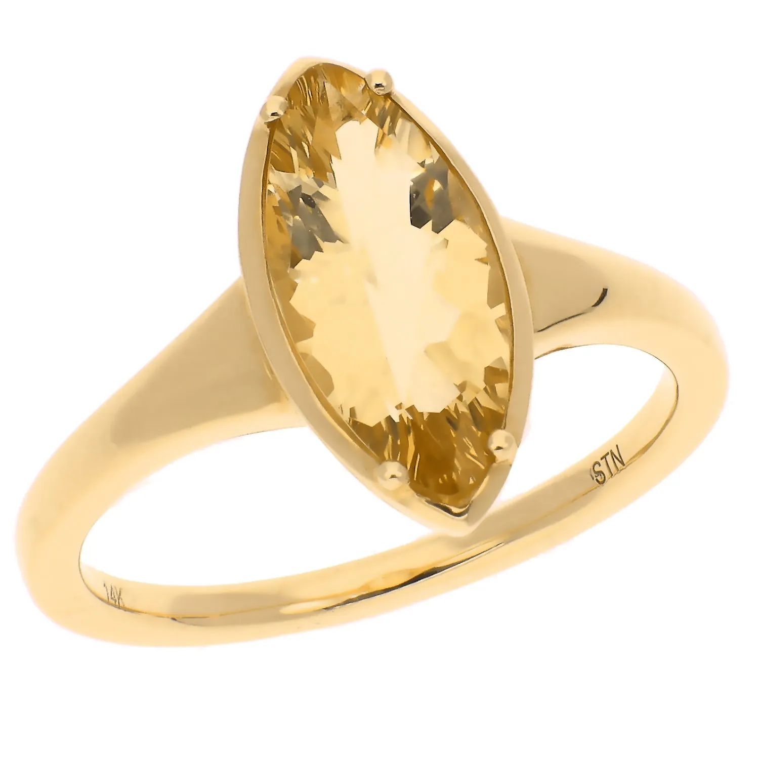 14K Yellow Gold Checkerboard Cut Marquise Citrine Ring