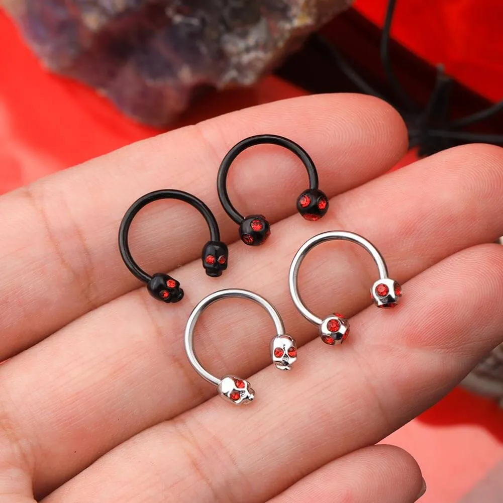 16G 2PCS Skull Head Horseshoe Ring Set