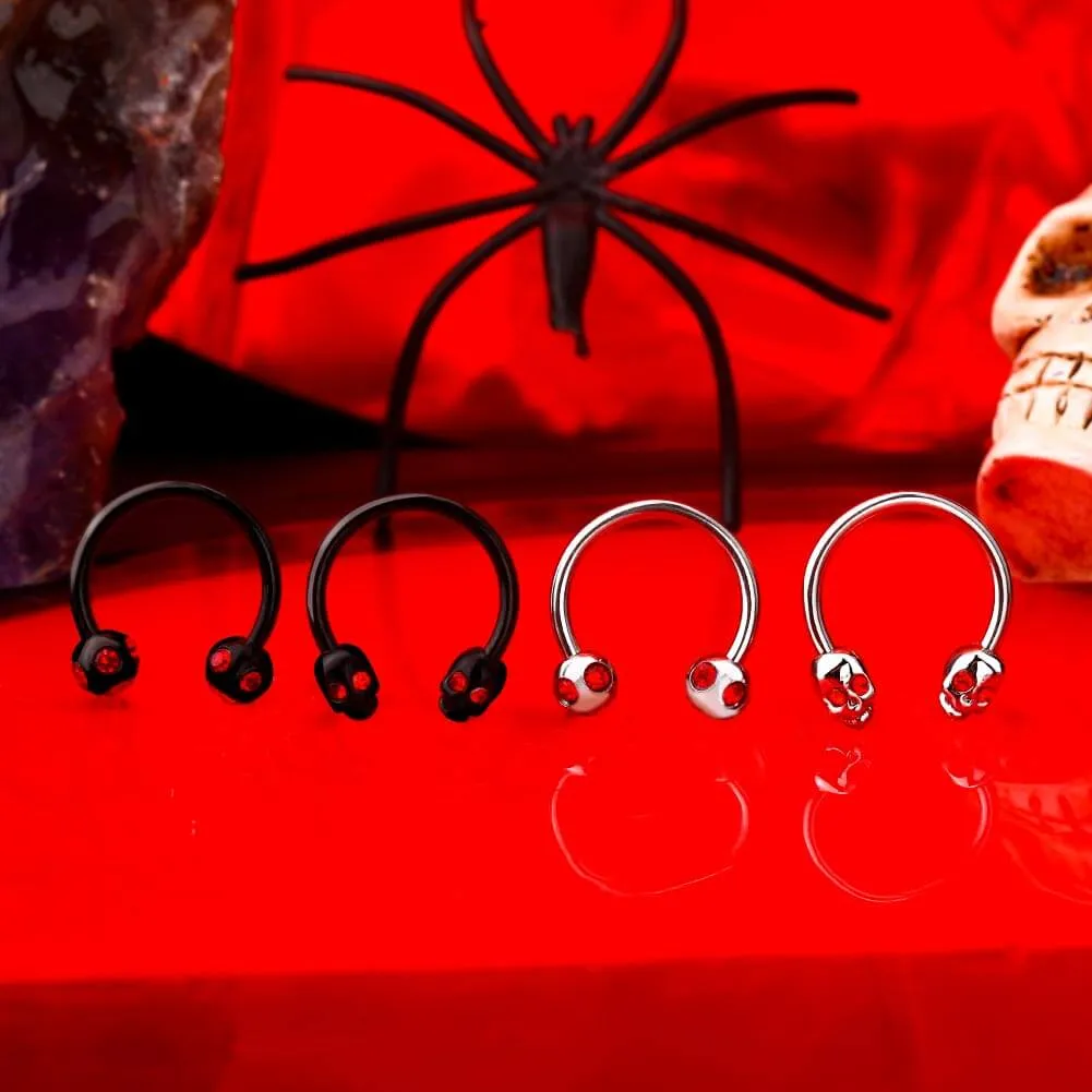 16G 2PCS Skull Head Horseshoe Ring Set