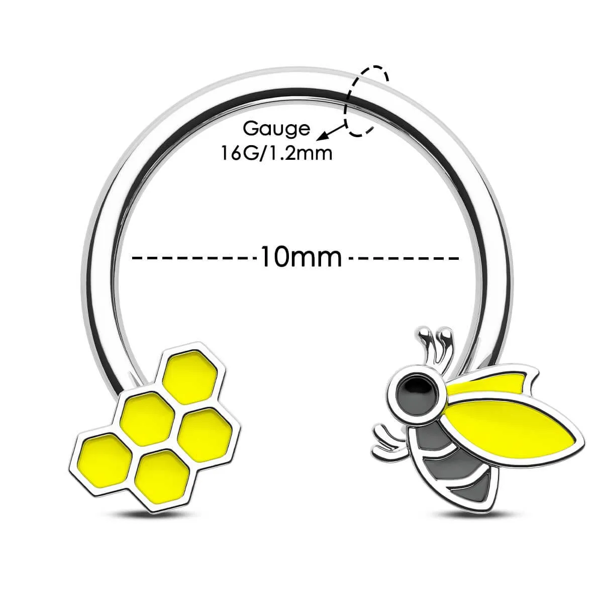 16G Bee & Honeycomb Horseshoe Septum Ring and Daith Earring