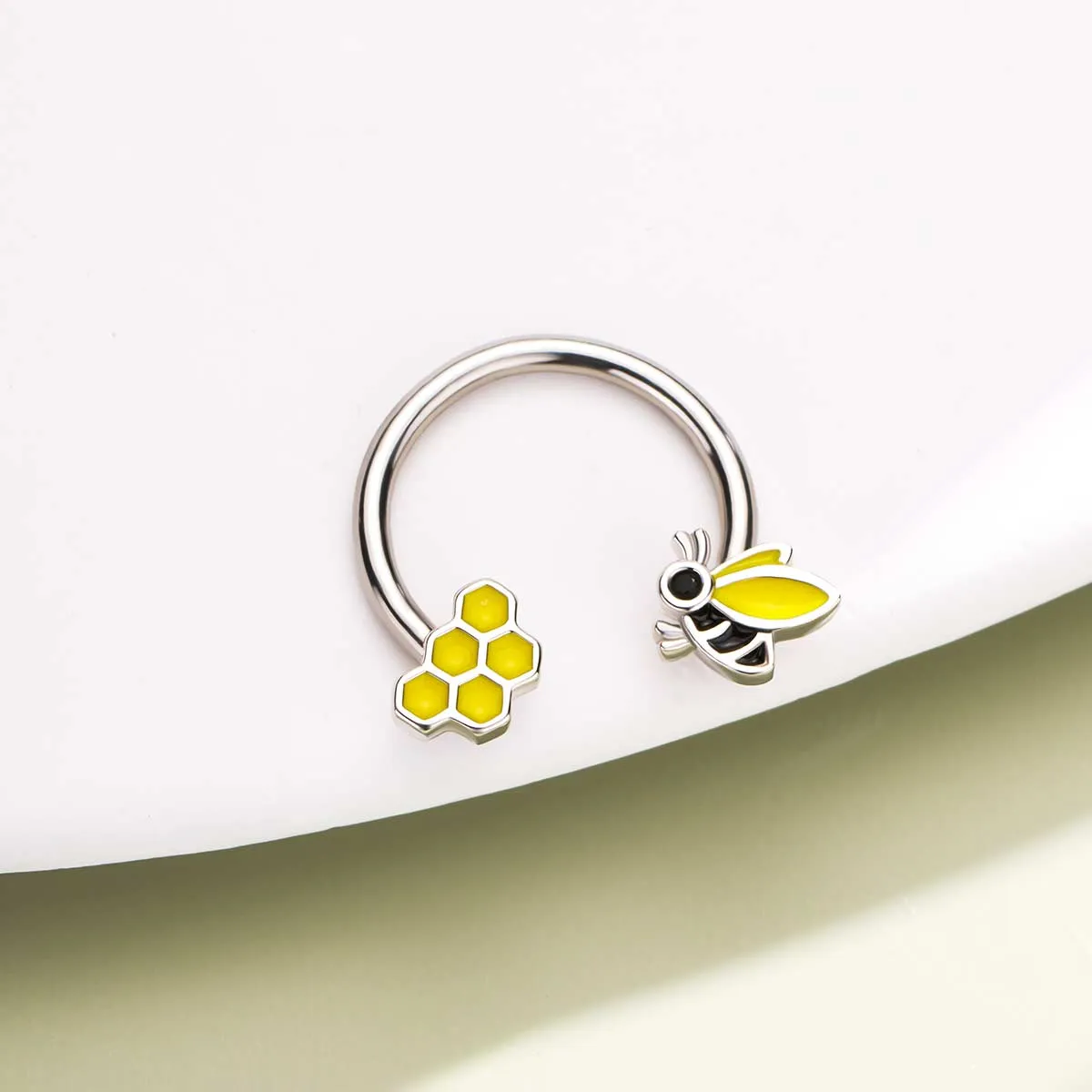 16G Bee & Honeycomb Horseshoe Septum Ring and Daith Earring