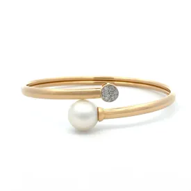 18K Yellow Gold Australian South Sea 11-12mm Cultured Pearl and Diamond Bangle