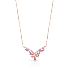 18kt Rose Gold Rainbow Sapphire Cluster V Necklace