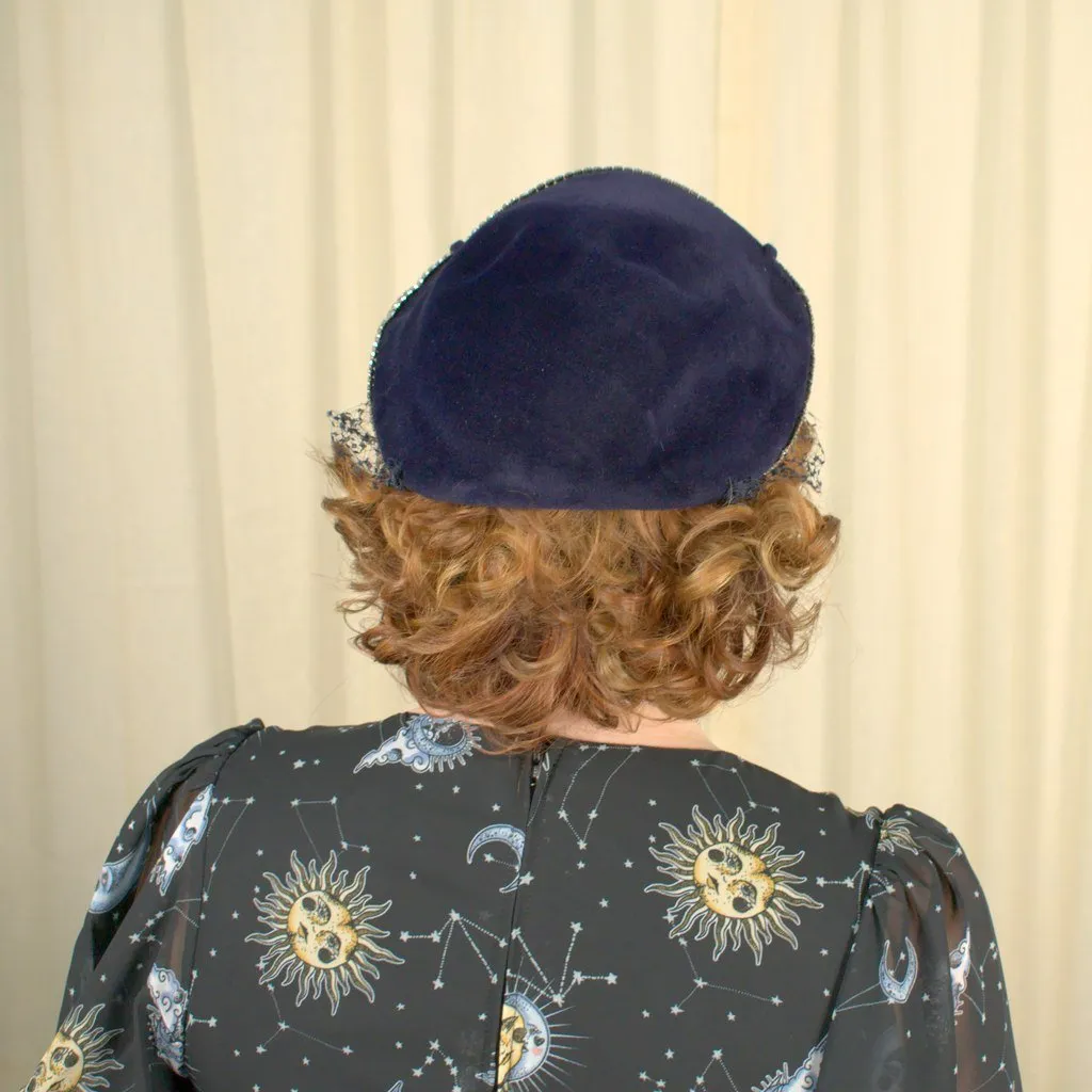 1950s Rich Navy Rhinestone Hat