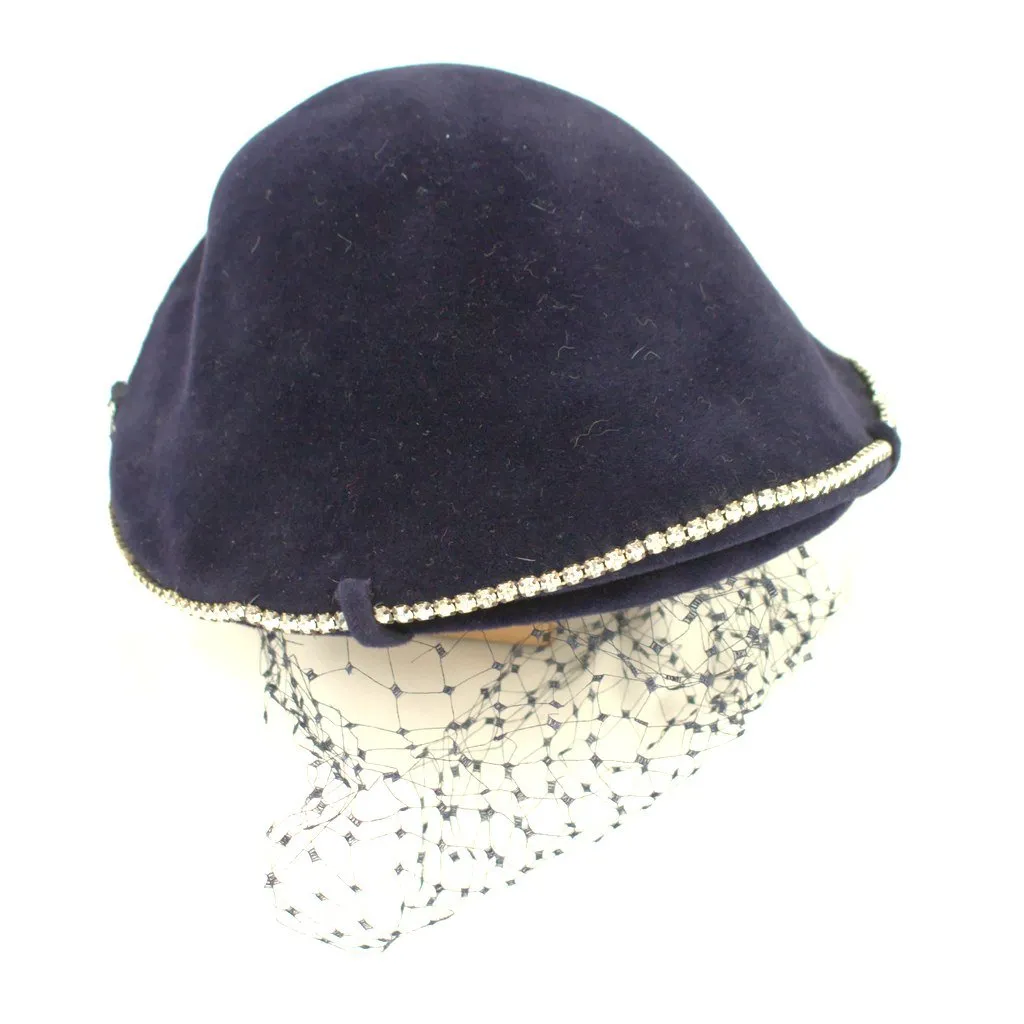 1950s Rich Navy Rhinestone Hat