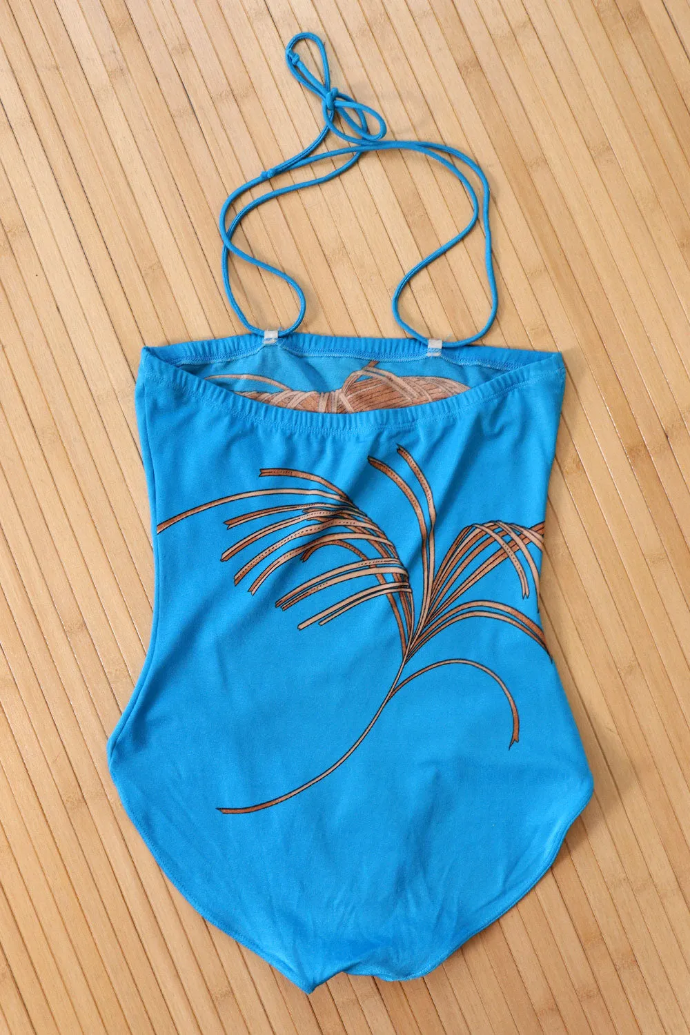 1970s Bright Blue Botanical One Piece XS/S