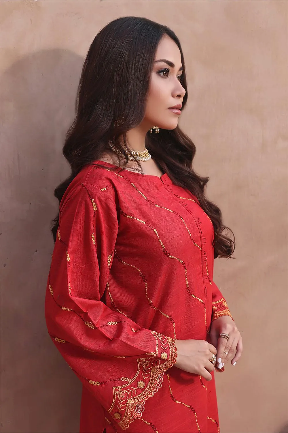 2PC Stitched Embroidered Khaddar Shirt & Trouser RKTE-2397