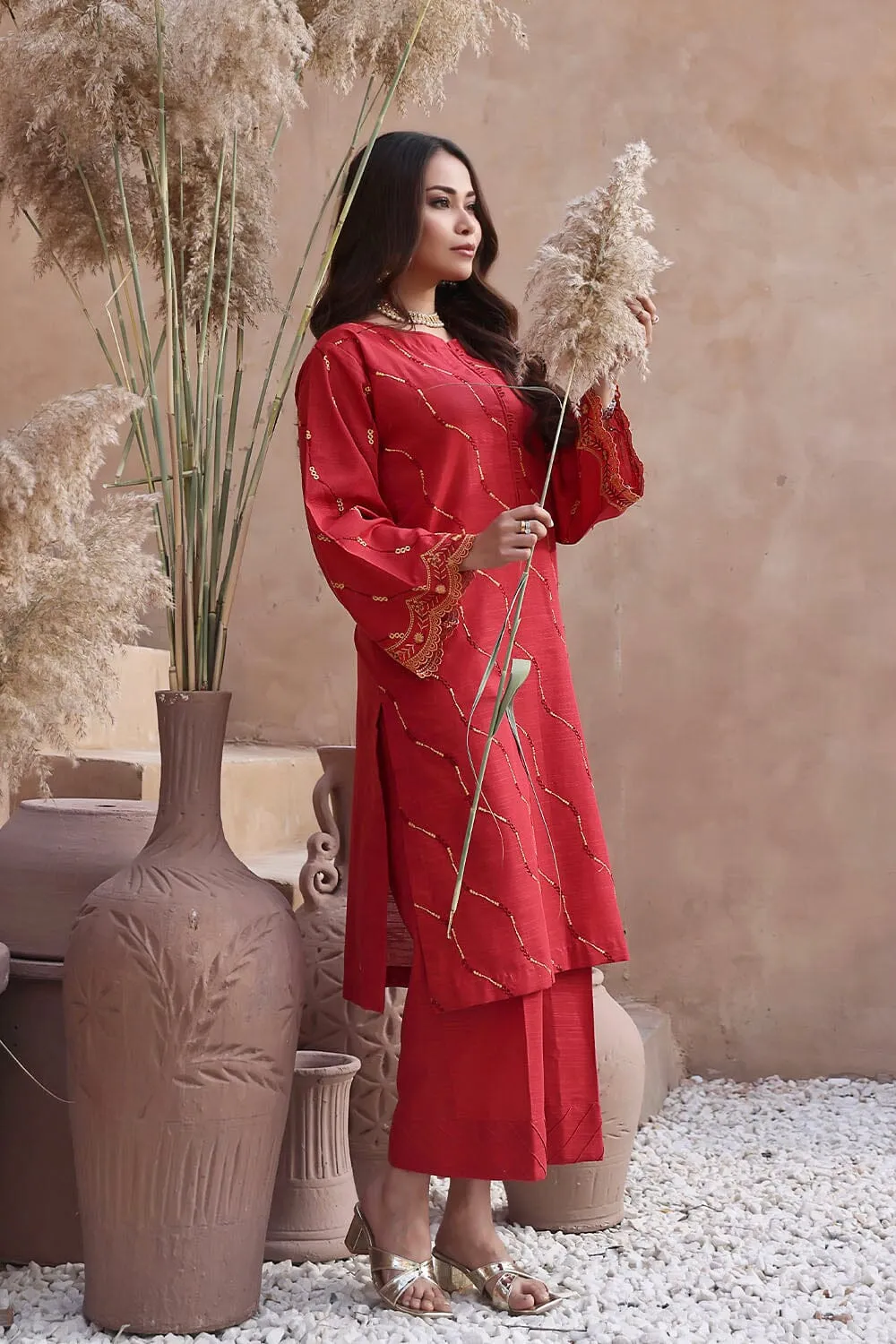 2PC Stitched Embroidered Khaddar Shirt & Trouser RKTE-2397