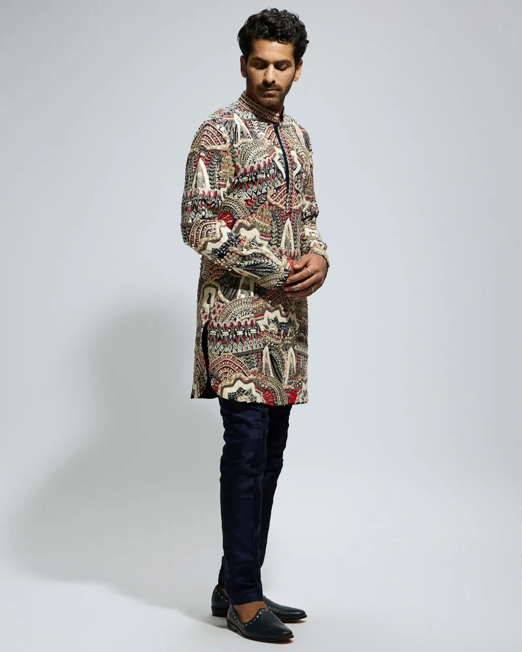 Abstract Heavily Embellished Short Kurta Set