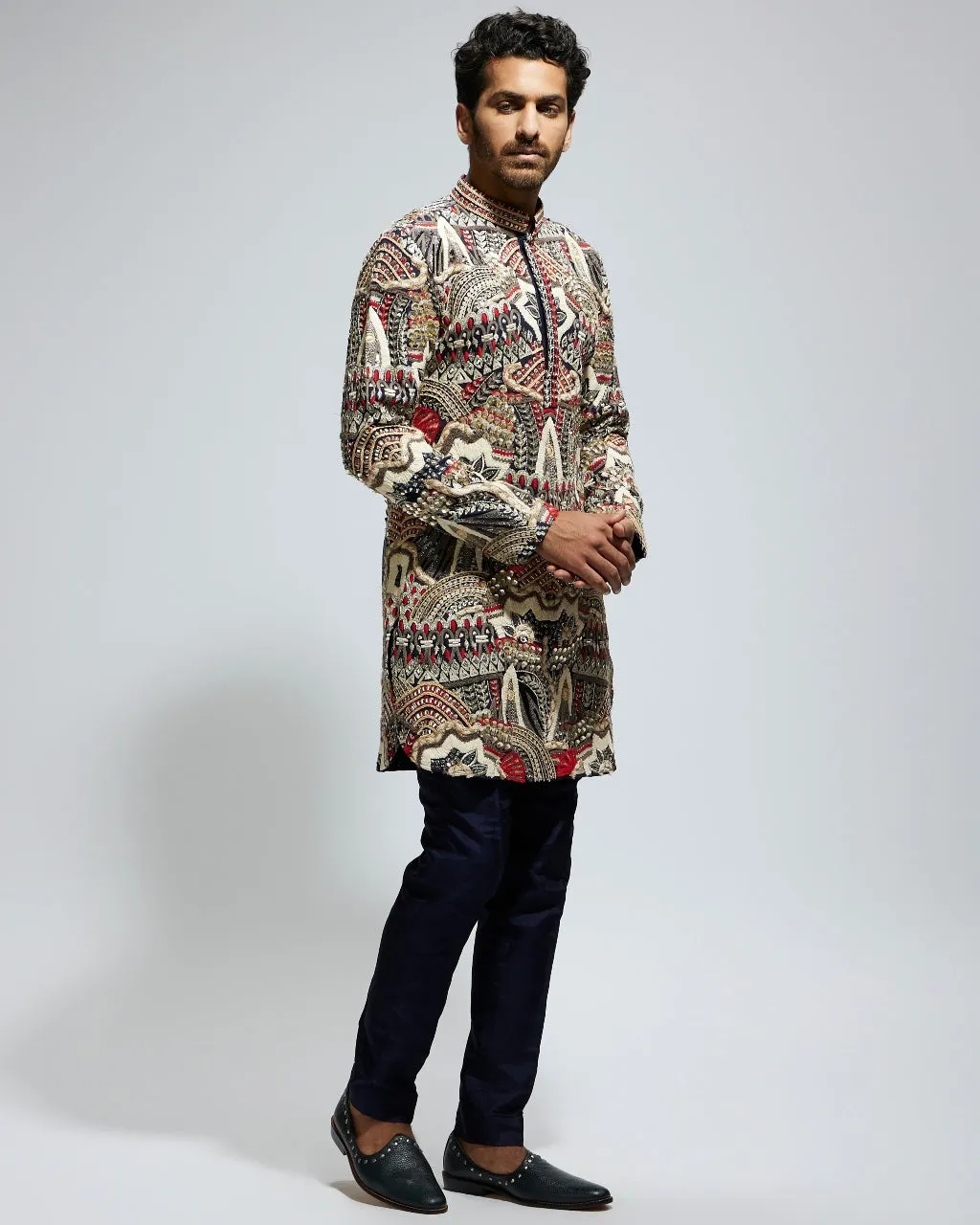 Abstract Heavily Embellished Short Kurta Set