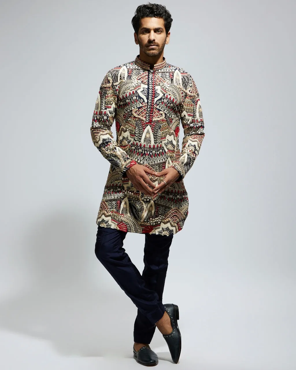 Abstract Heavily Embellished Short Kurta Set