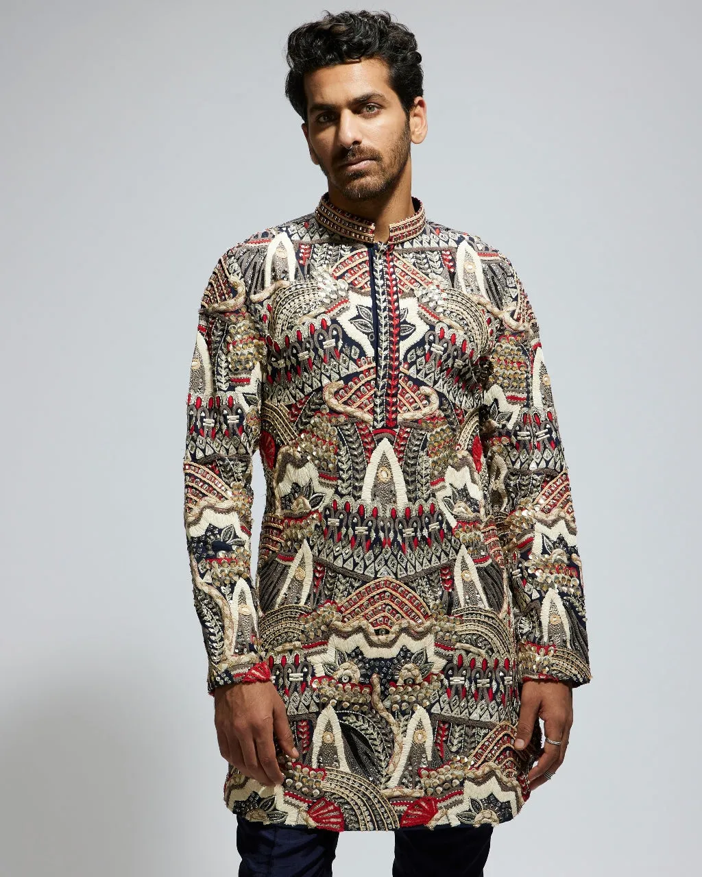 Abstract Heavily Embellished Short Kurta Set