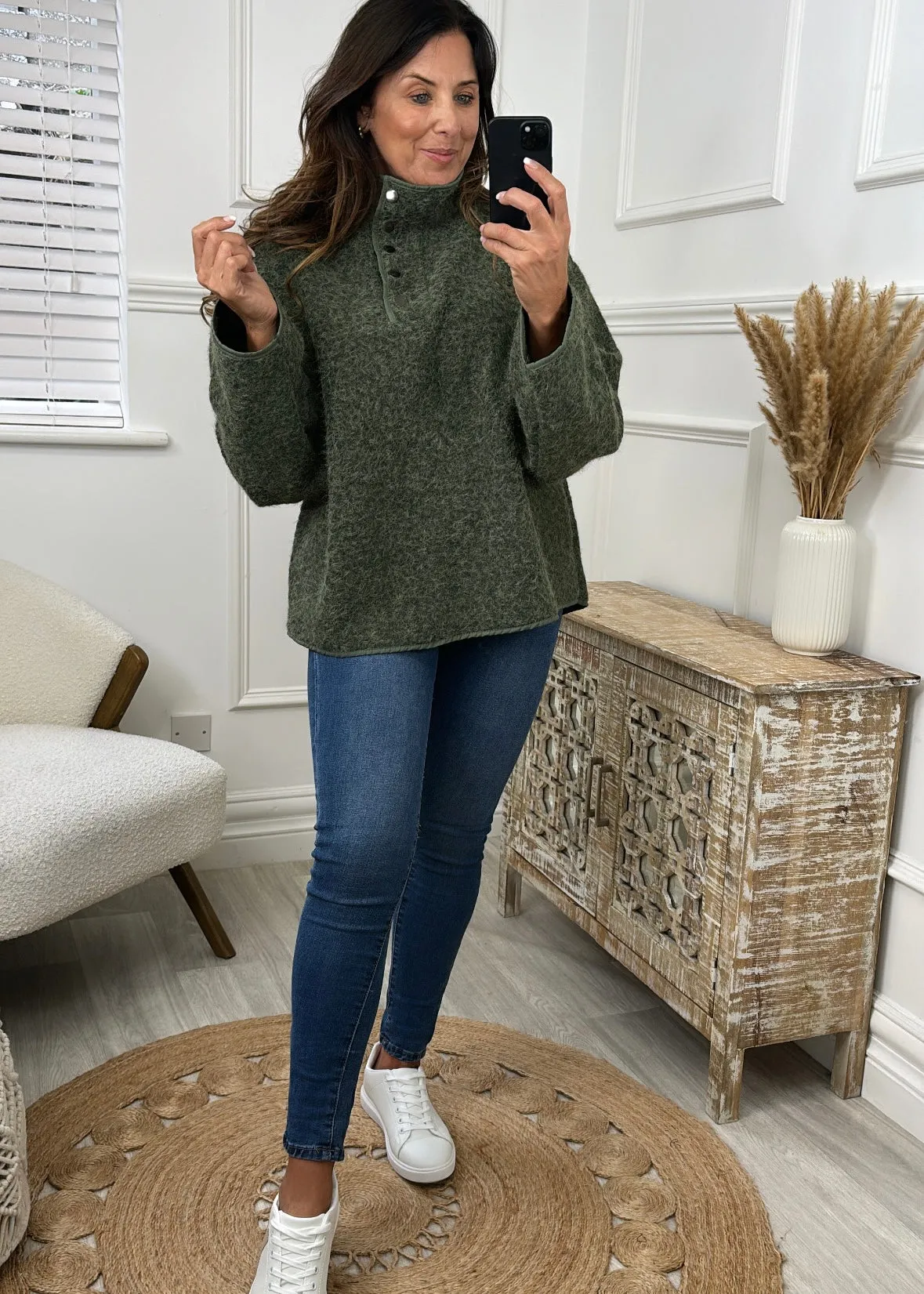 Adley Khaki High Neck Sweatshirt