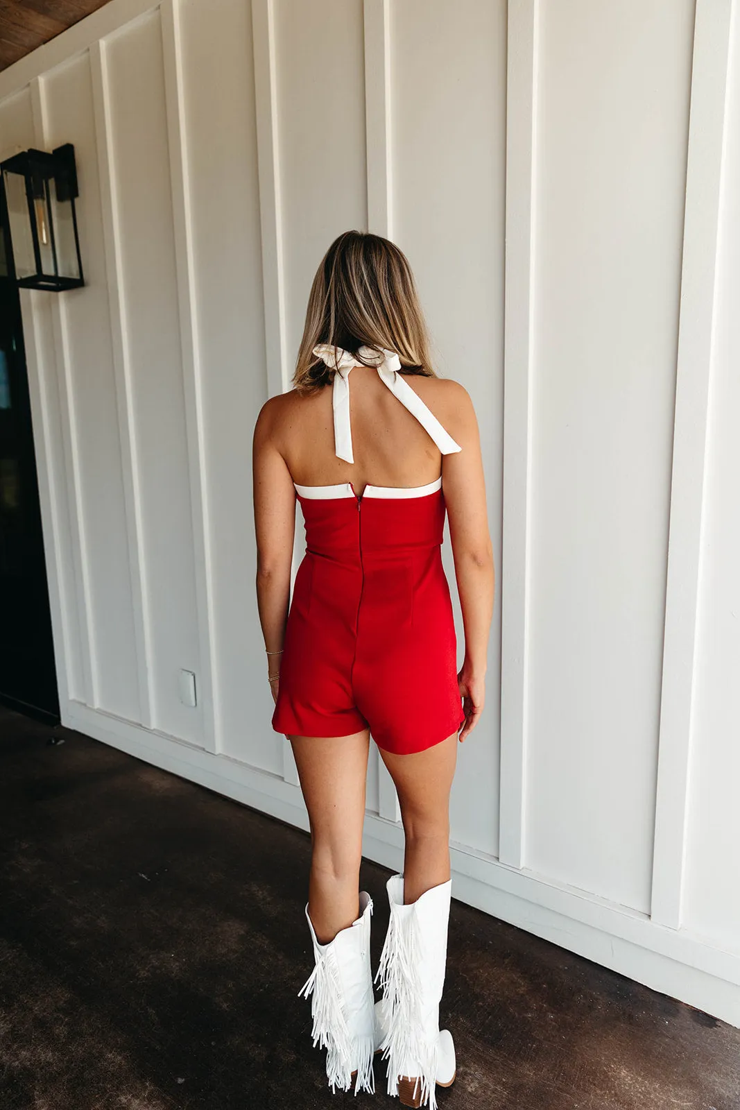 All Day Romper - Crimson/White