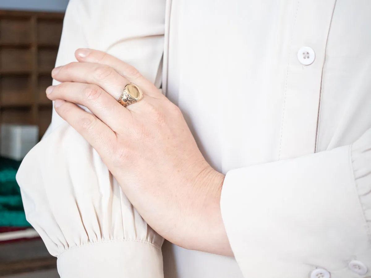 Antique Rose Gold Signet Ring with Scrolling Shoulders