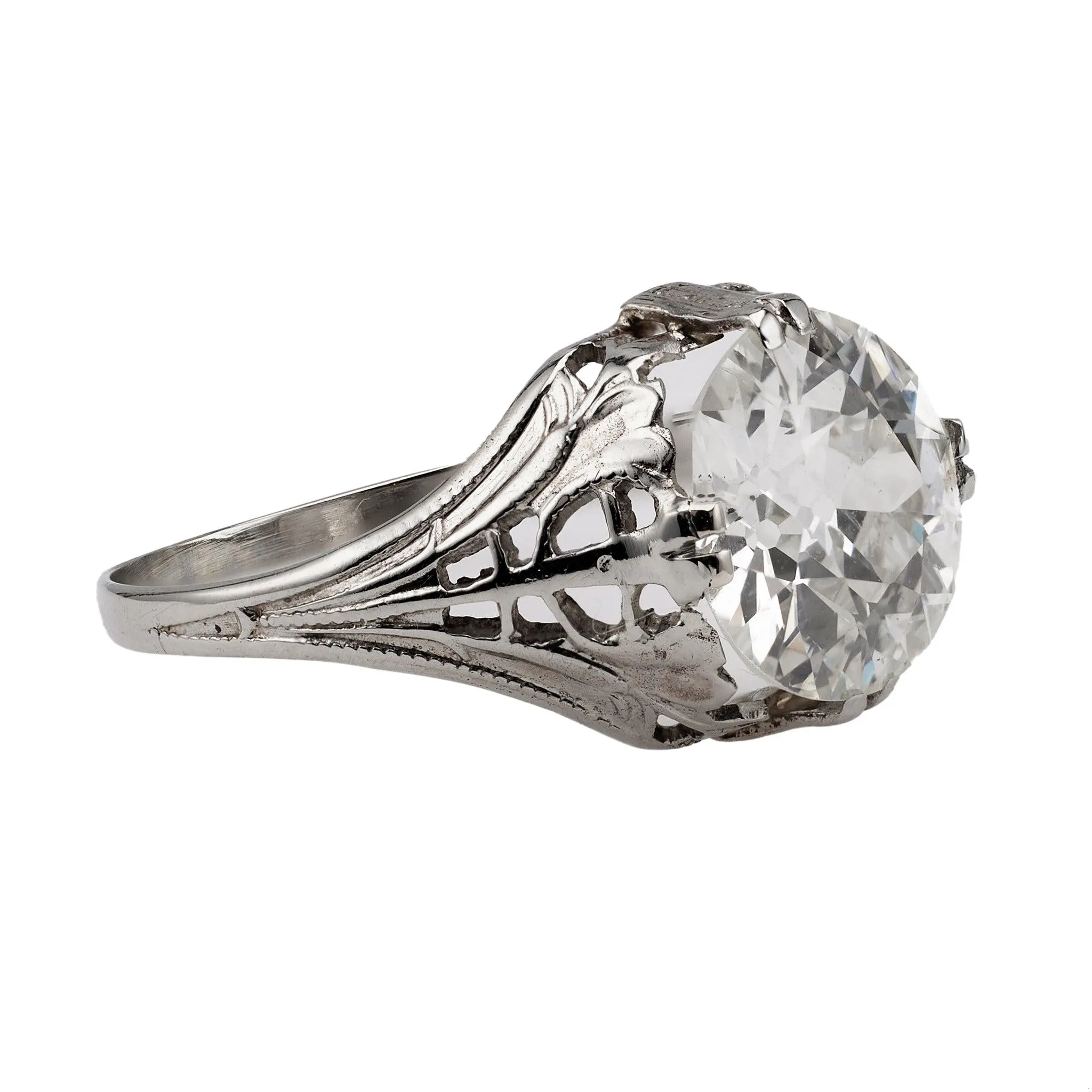 Art Deco GIA 2.08 Carat Old European Cut Diamond 14k White Gold Ring