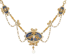 Art Nouveau Enamel, Diamond and Pearl Necklace