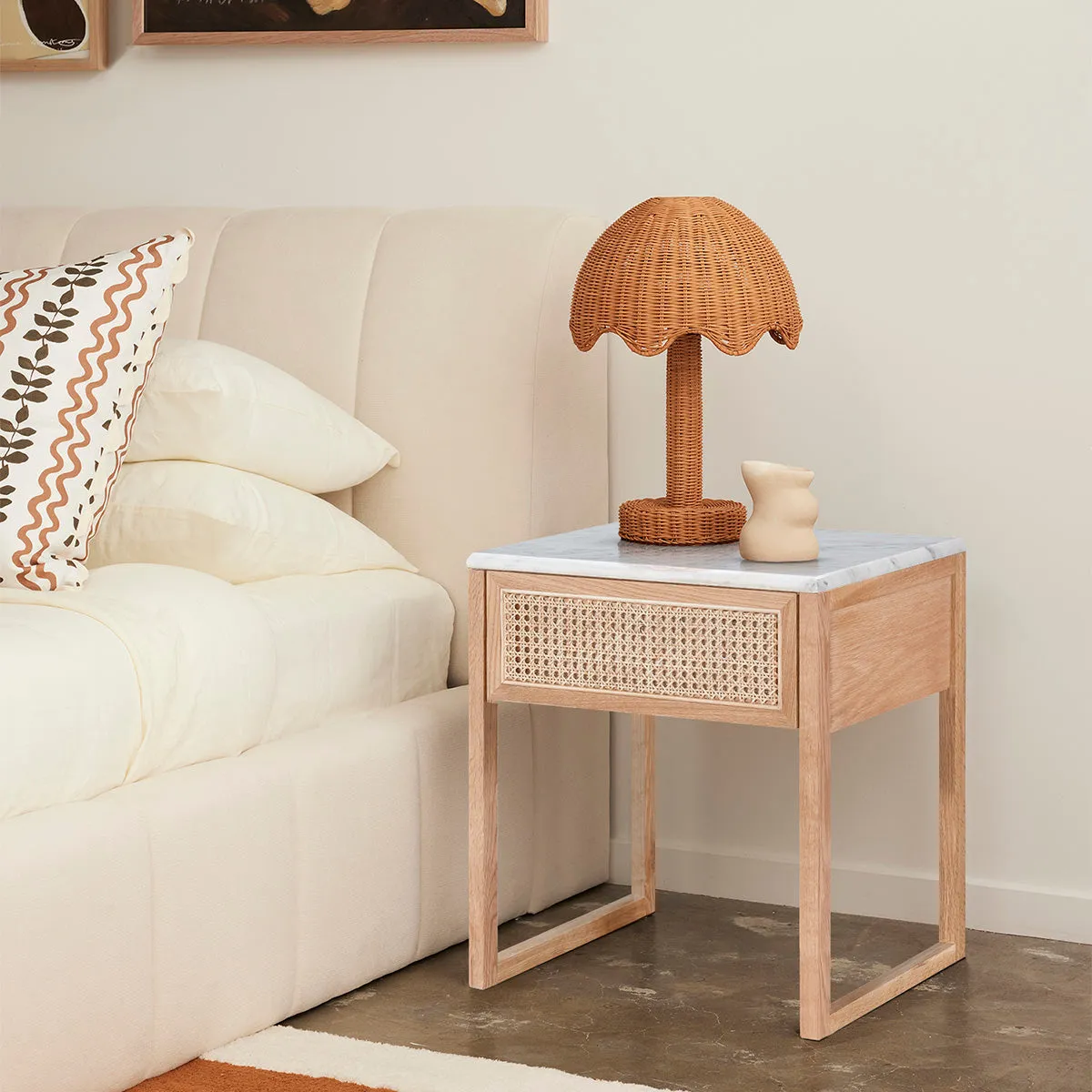 Avalon Marble Rattan Bedside Table