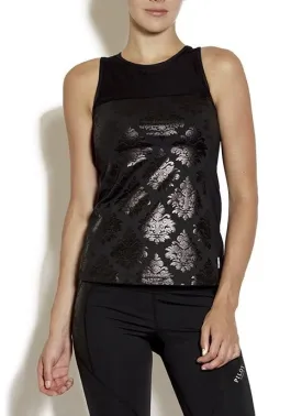 AVIATRIX BLACK FLORAL HI-NECK MESH SINGLET