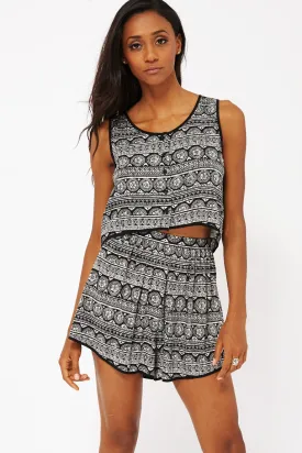 Aztec Print Dipped Hem Crop Top