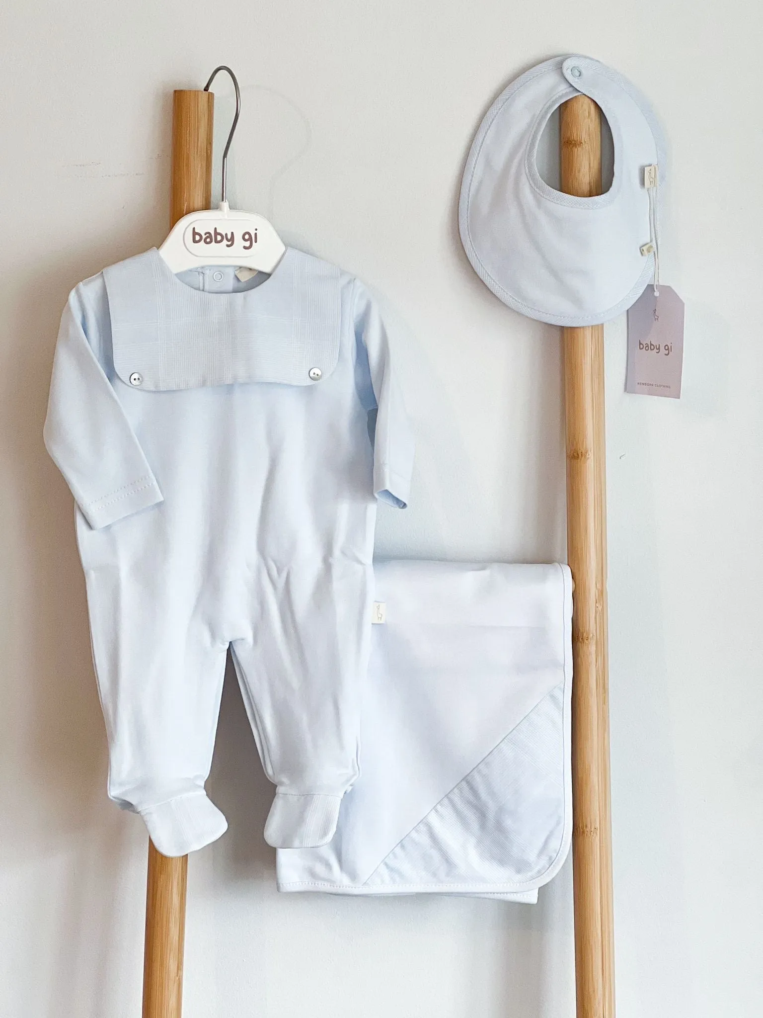 BabyGi Blue Check Baby Grow With Sailor Collar