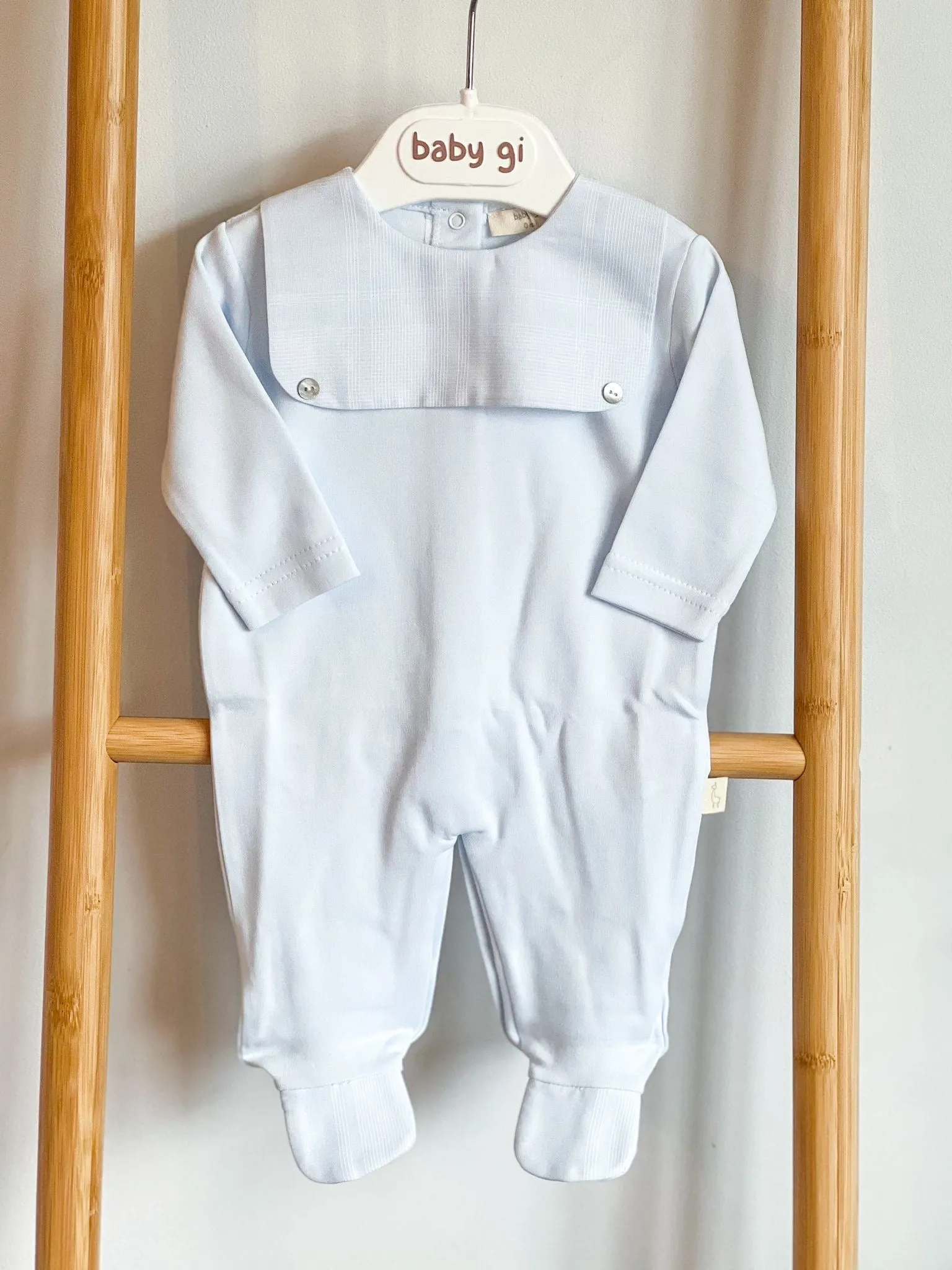 BabyGi Blue Check Baby Grow With Sailor Collar