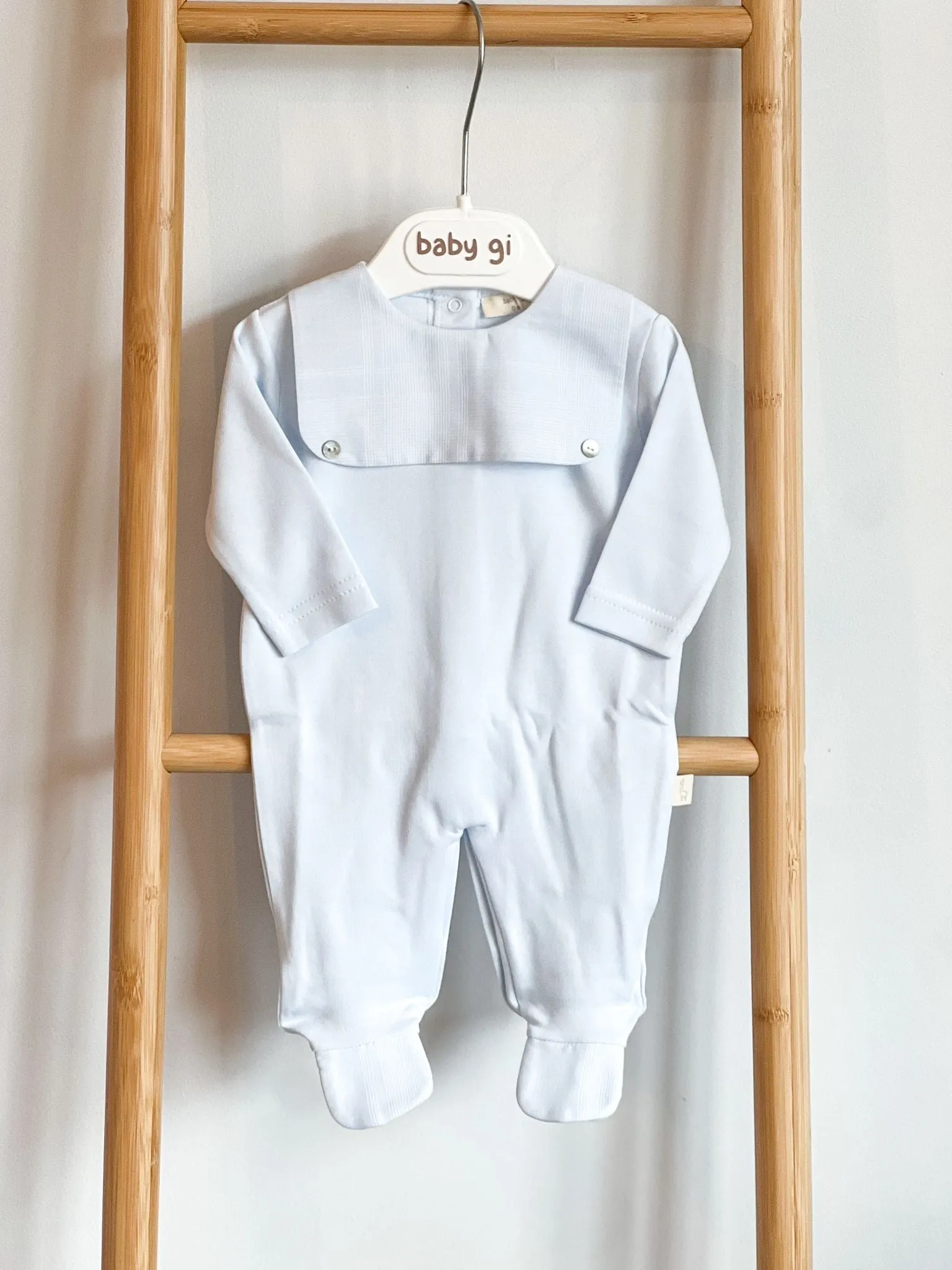 BabyGi Blue Check Baby Grow With Sailor Collar