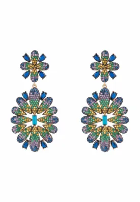 Babylon Multicoloured Flower Drop Earrings Rosegold