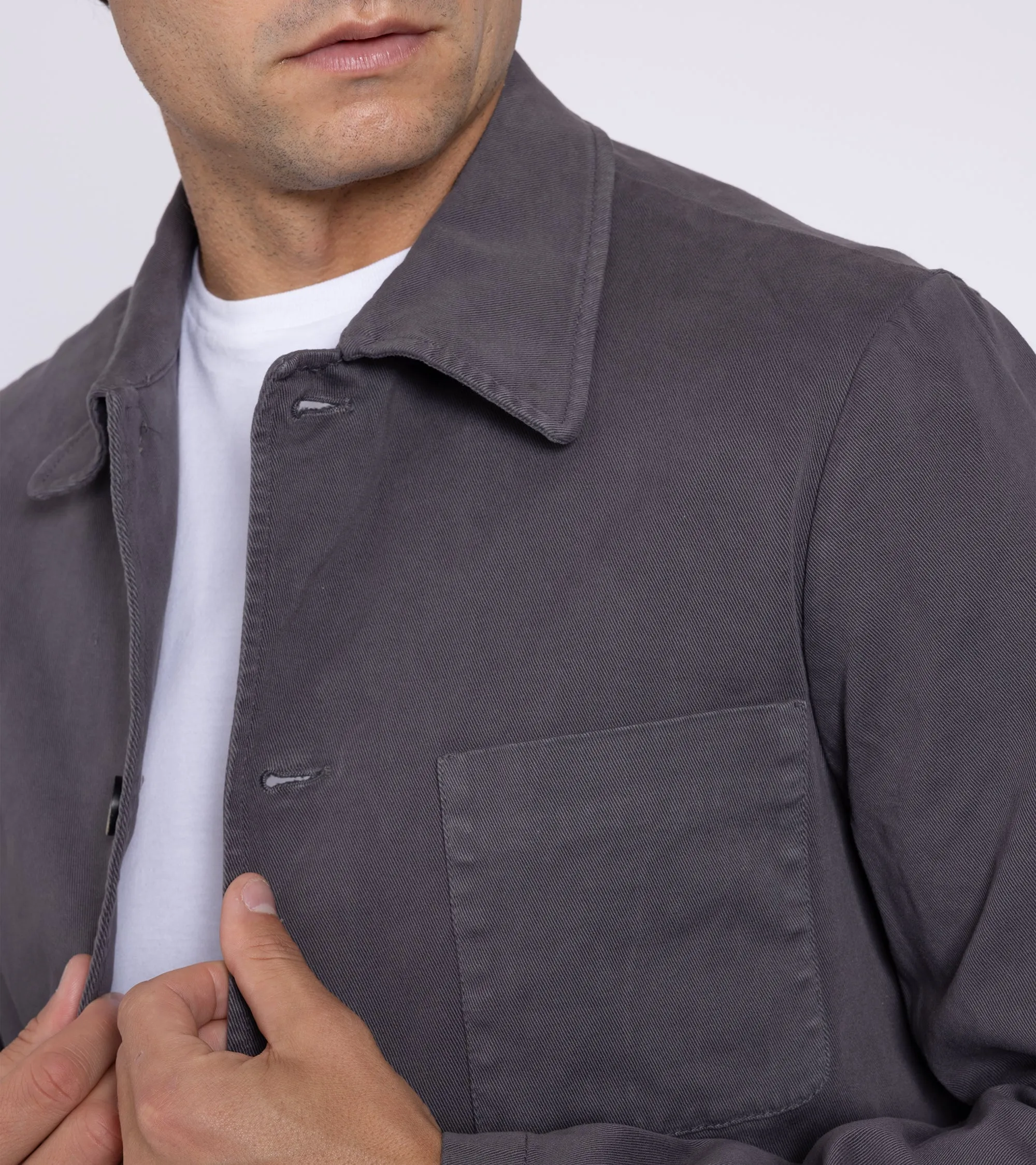 Barena Visal Mante Cotton Twill Overshirt: Grey