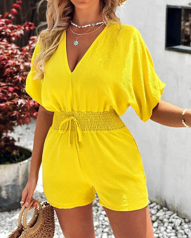 Batwing Sleeve Shirred Waist Romper