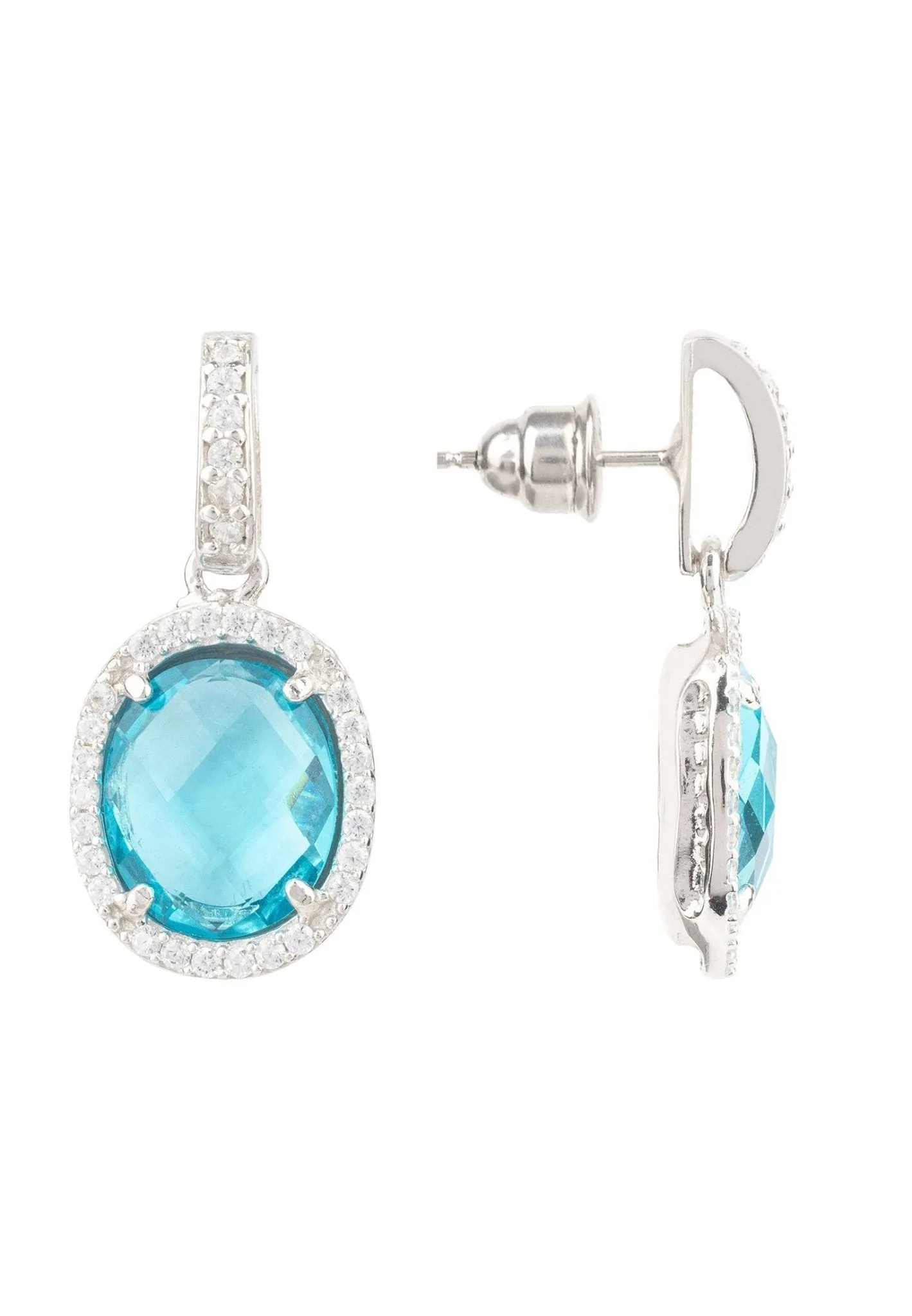 Beatrice Oval Gemstone Drop Earrings Silver Blue Topaz Hydro