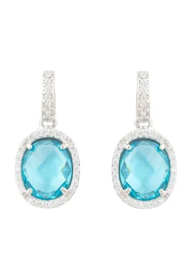 Beatrice Oval Gemstone Drop Earrings Silver Blue Topaz Hydro