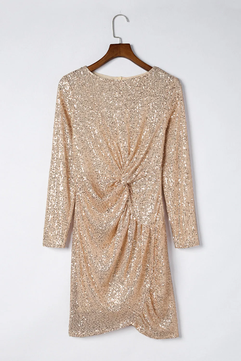 Beige Knot Pack Hip Sequin Dress