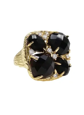 Black Agate With Zircon Statement Ring NR002