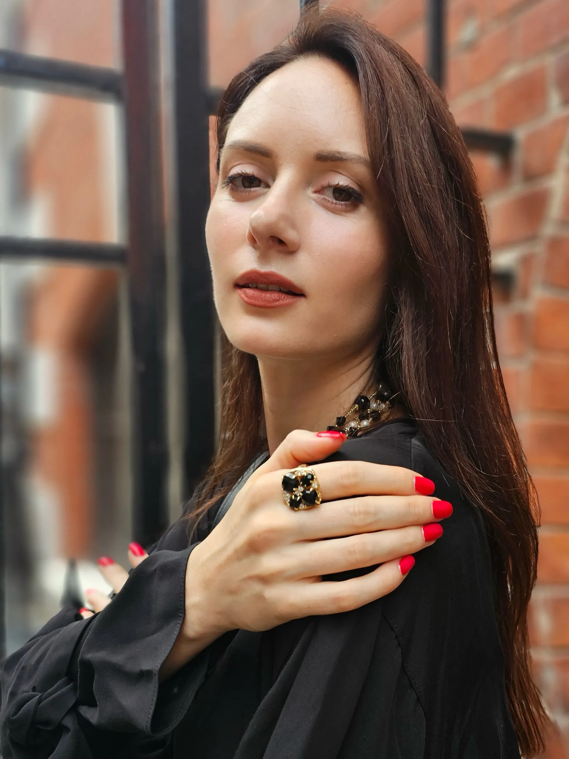 Black Agate With Zircon Statement Ring NR002