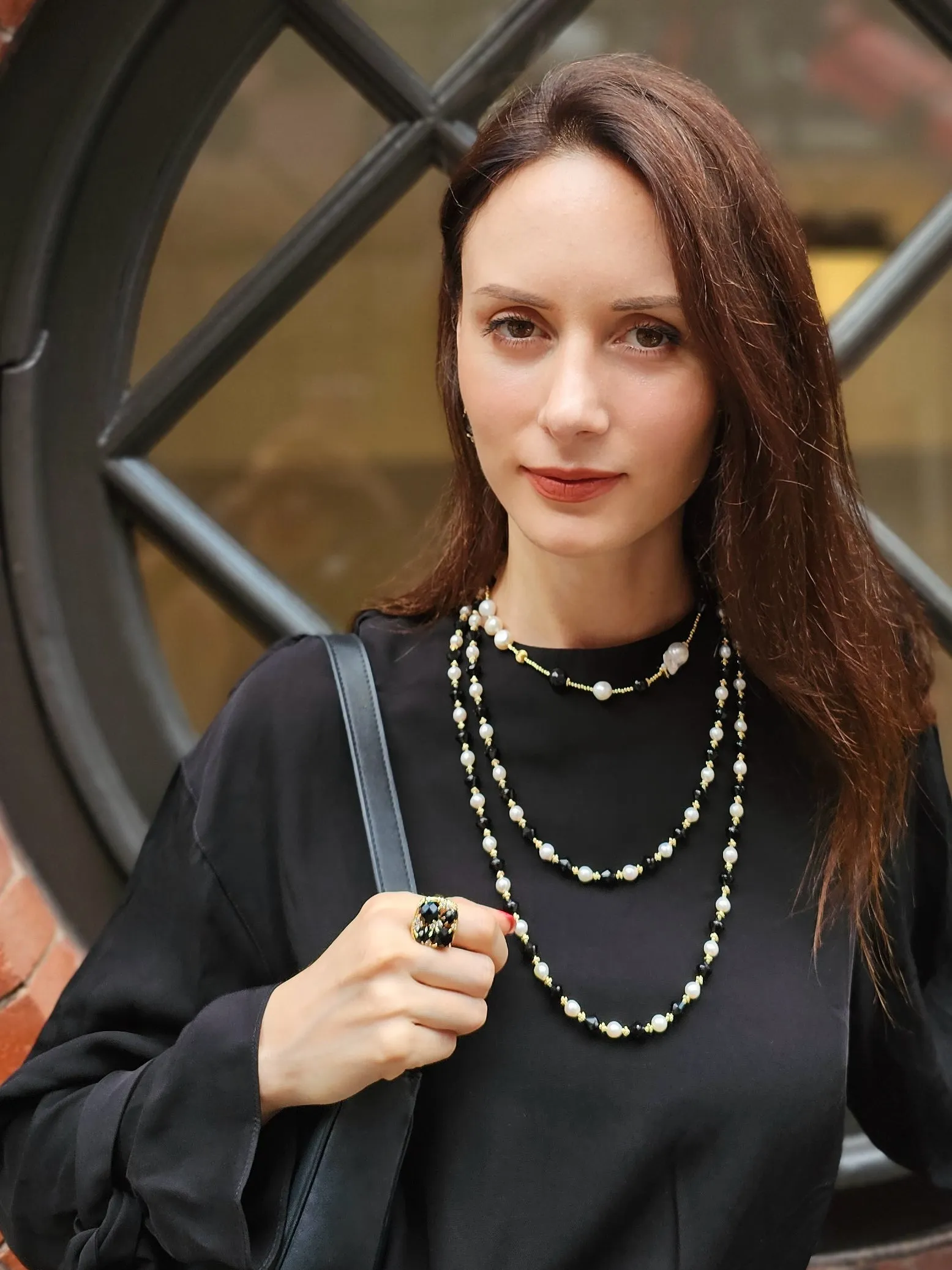 Black Agate With Zircon Statement Ring NR002