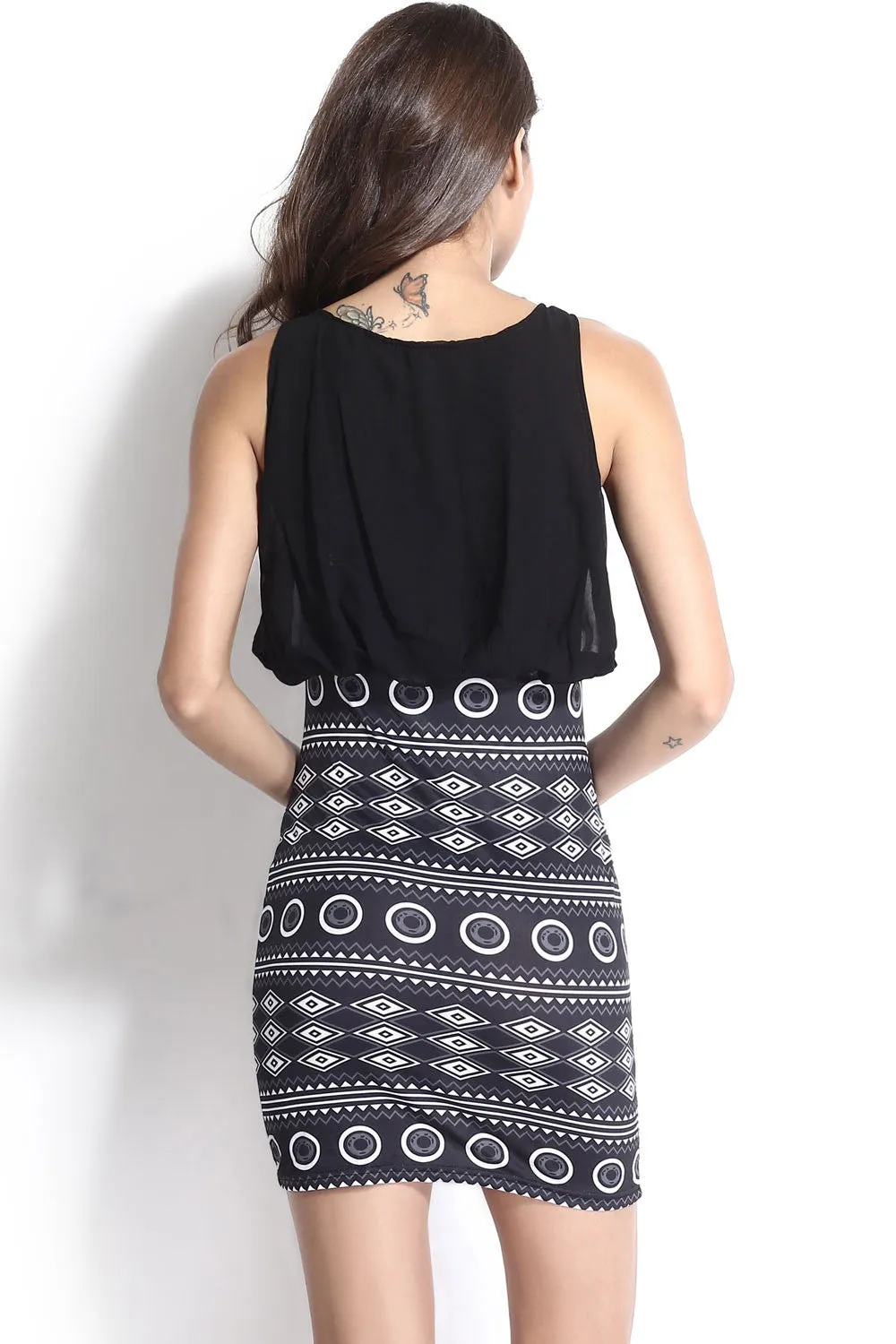 Black Aztec Short Print Dress