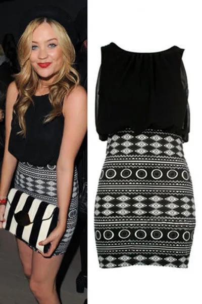 Black Aztec Short Print Dress