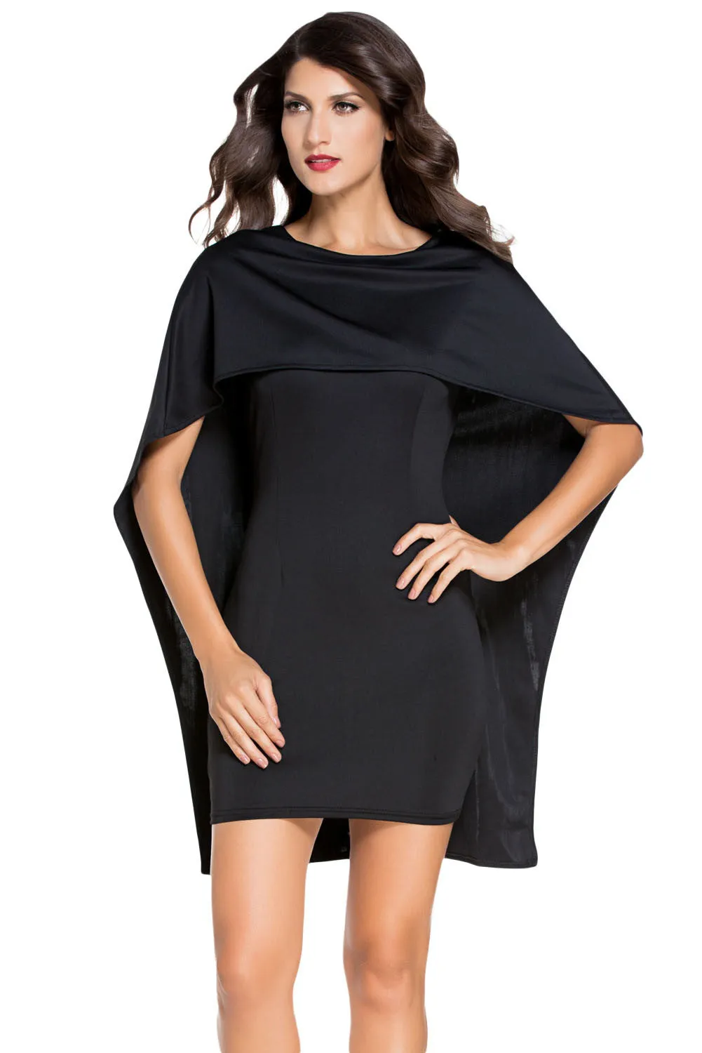 Black Backless Cape Dress