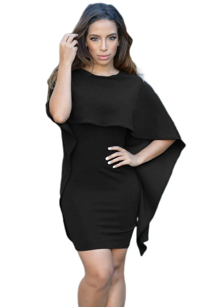 Black Backless Cape Dress